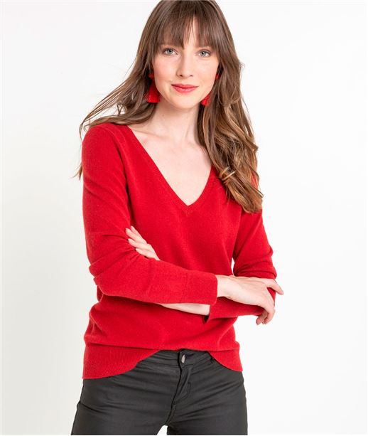Pull femme laine et cachemire ROUGE