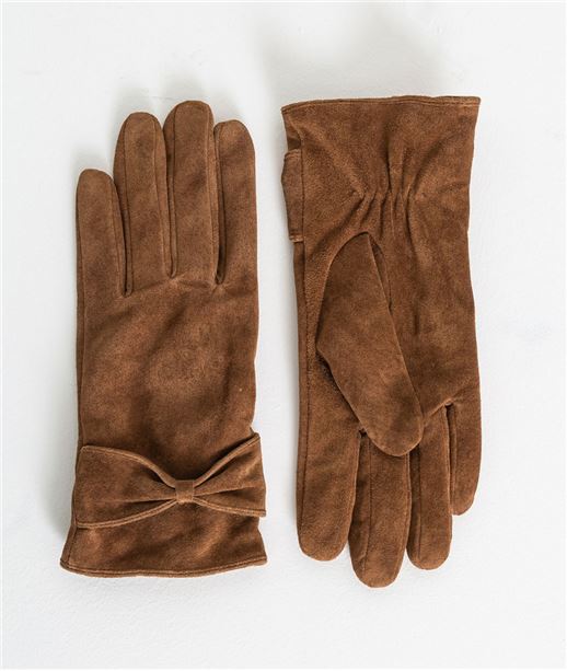 Gants femme en daim avec noeud CAMEL