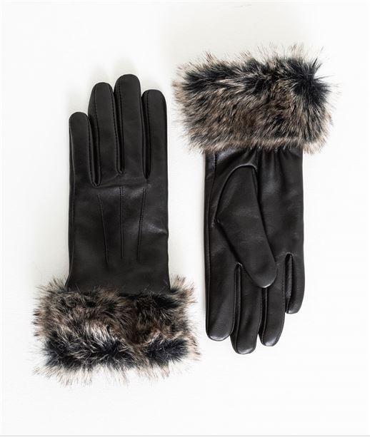 Gants en cuir noir avec fausse fourrure NOIR
