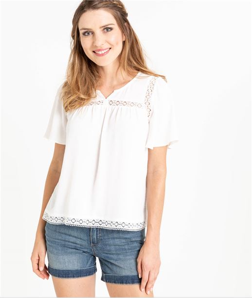Blouse femme blanche avec dentelle ECRU