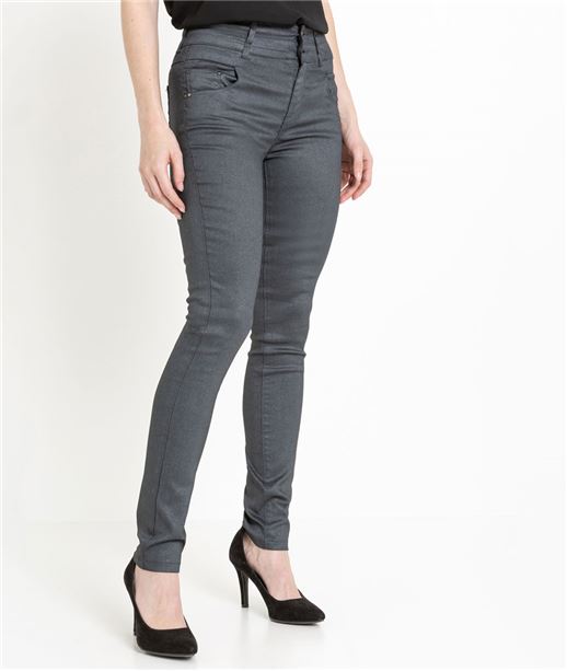 Pantalon femme enduit taille haute GRIS FONCE