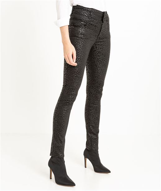Pantalon femme enduit taille haute IMPRIME
