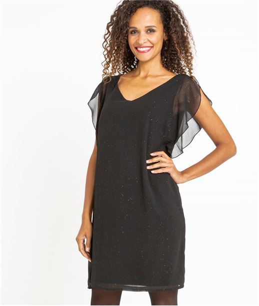 Robe femme fluide paillettes et volants NOIR