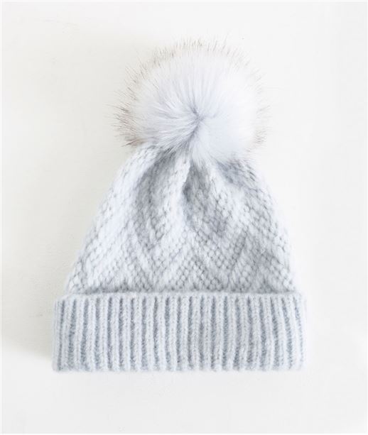 Bonnet femme bleu givré avec pompon BLEU