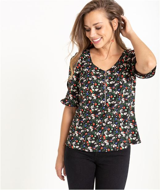 Blouse femme imprimée manches ouvertes IMPRIME