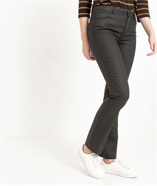 Pantalon femme droit enduit noir NOIR