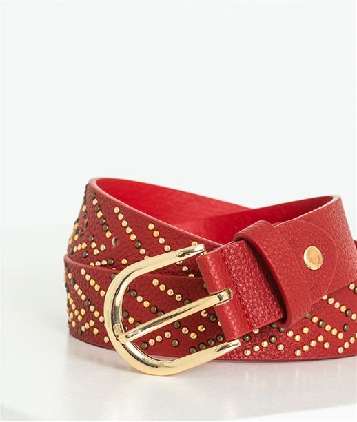 Ceinture femme rouge avec clous dorés ROUGE