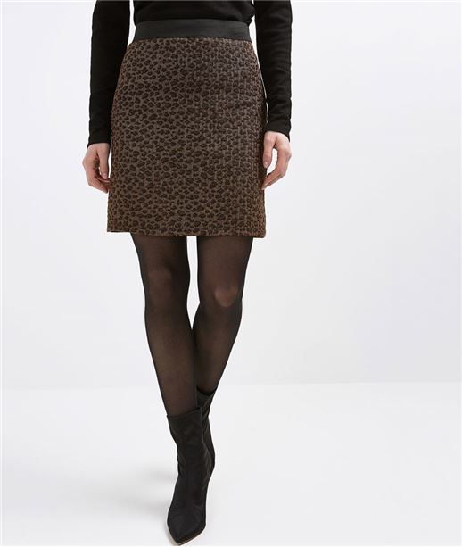 Jupe femme courte maille jacquard MARRON