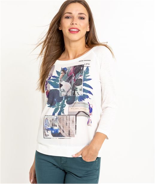 T-shirt femme manches 3/4 ECRU