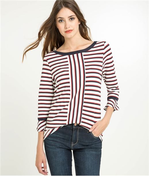 Pull femme rayé manches 3/4 ECRU