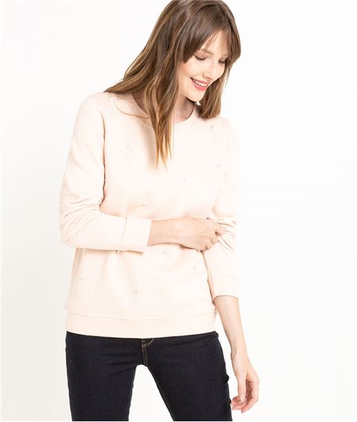 Sweat femme moletonné avec perles NUDE