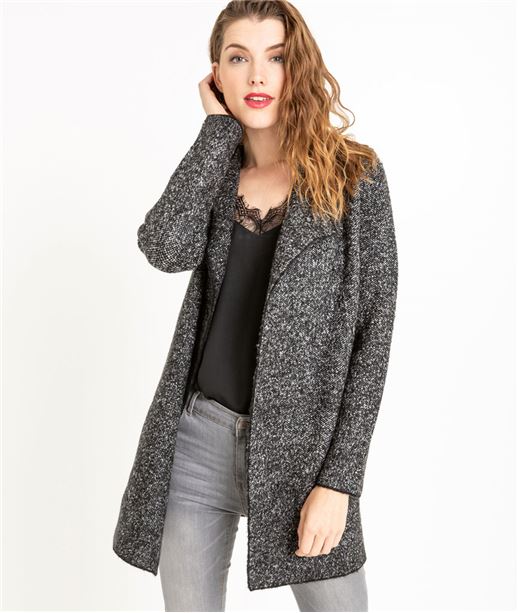 Gilet femme long gris NOIR
