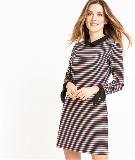 Robe femme en maille rayée ROUGE
