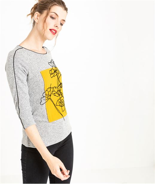 T-shirt femme gris avec dessin GRIS