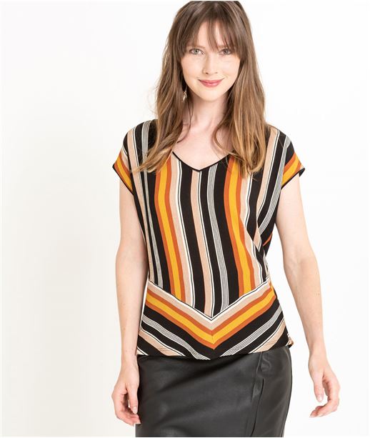 T-shirt femme bimatière à rayures NOIR