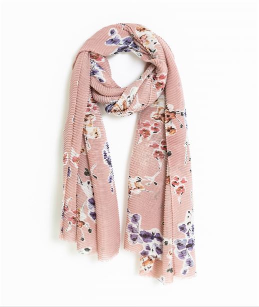 Foulard femme fleuri et gaufré VIEUX ROSE