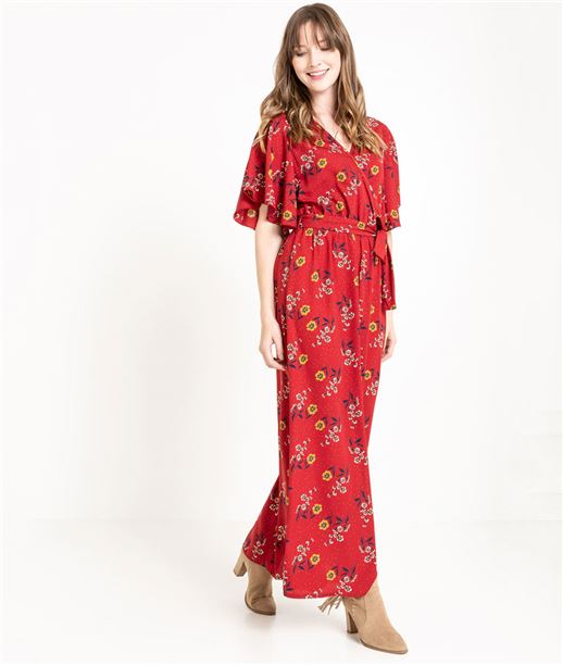Robe femme longue fleurie ROUILLE