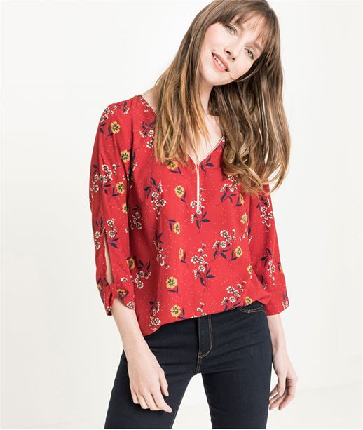 Blouse femme rouge imprimé fleuri ROUGE