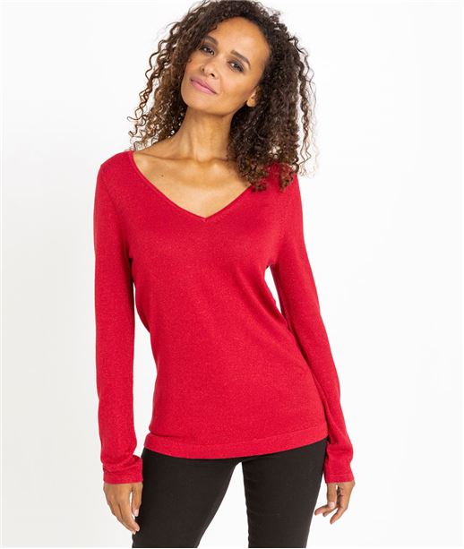 Pull fin uni et brillant ROUGE