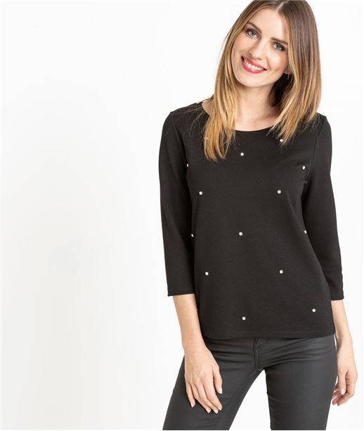 Sweat femme avec diamants et noeud NOIR