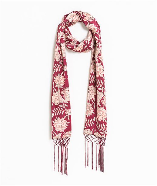 Foulard femme fleuri avec franges ROSE