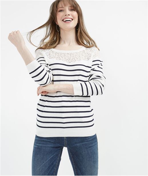 Pull marinière avec dentelle MARINE