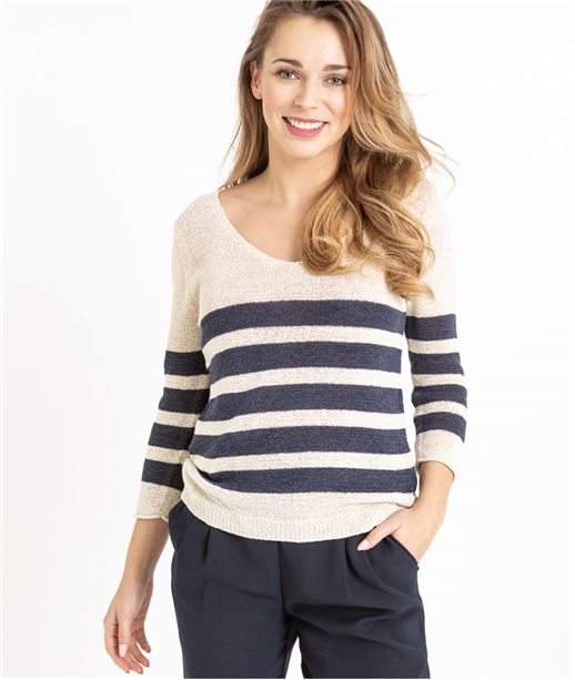 Pull femme esprit marinière ECRU