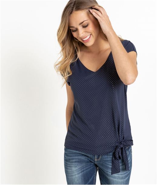 T-shirt femme marine à pois dorés MARINE