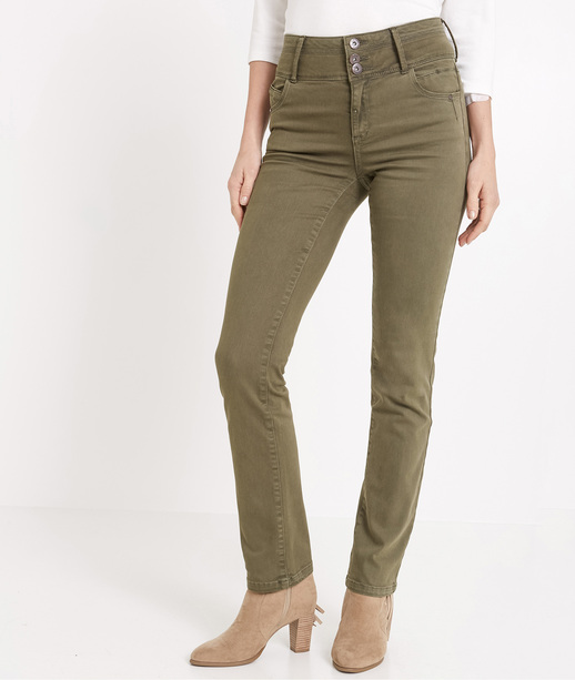 Pantalon femme droit taille haute KAKI