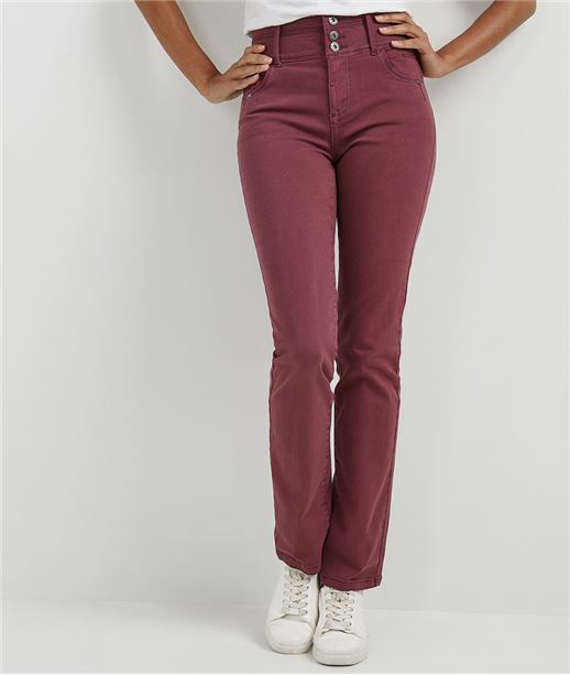 Pantalon droit taille haute de couleur MYRTILLE