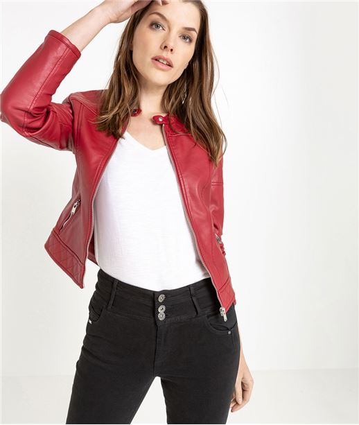 Blouson femme imitation cuir ROUGE