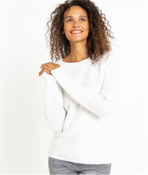 Pull femme blanc uni avec noeud BLANC