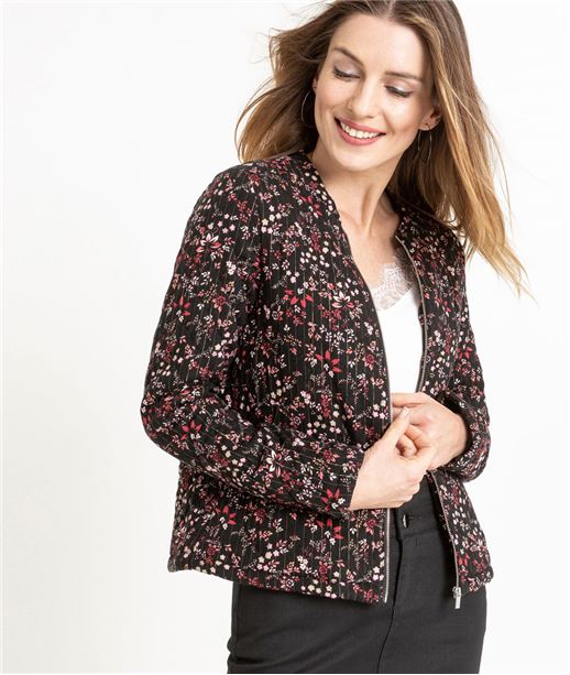 Bomber femme imprimé fleuri NOIR