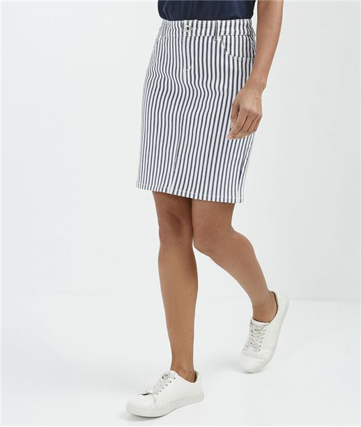 Jupe femme droite en jean de couleur RAYURE BLEU