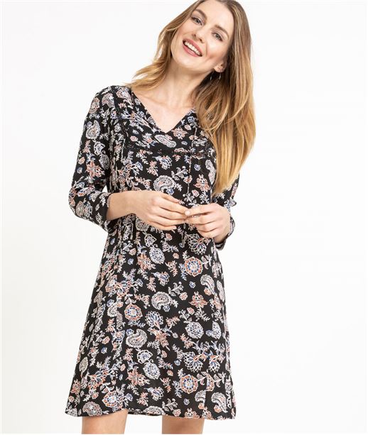 Robe femme fleurie fluide NOIR