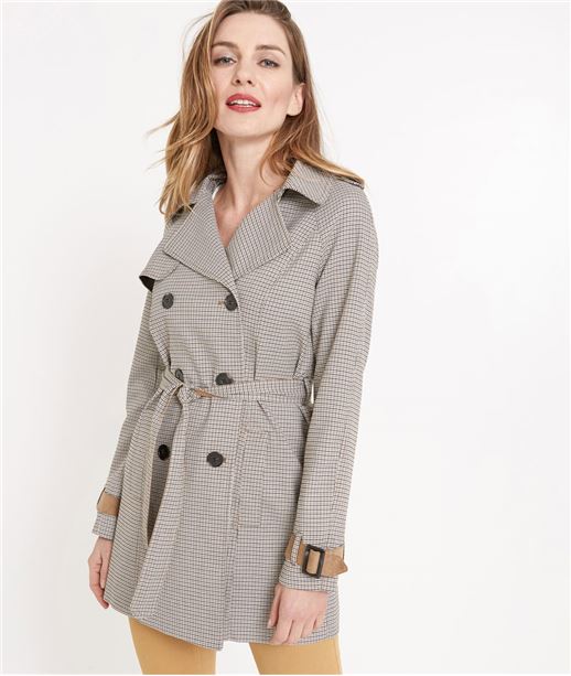 Trench femme imprimé pied de coq CAMEL
