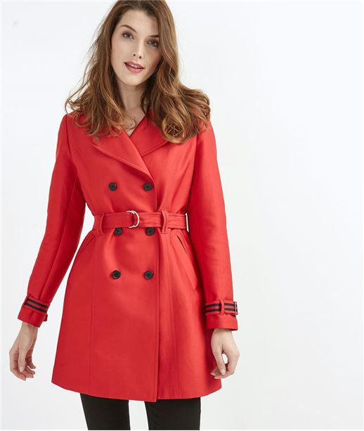 Trench femme uni avec capuche ROUGE