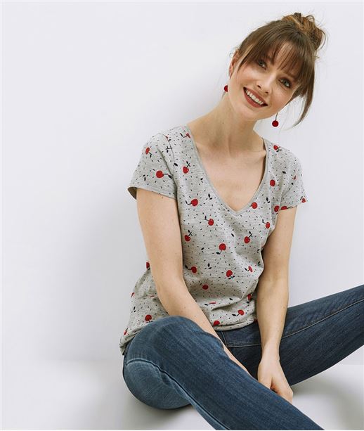 T-shirt femme basique avec imprimés GRIS