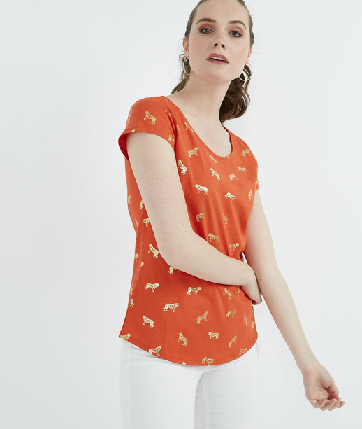 T-shirt imprimé décolleté dos ORANGE