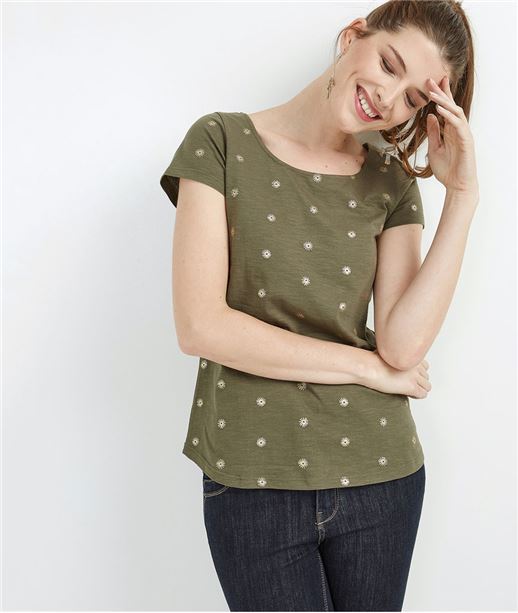 T-shirt imprimé décolleté dos KAKI