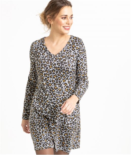 Robe femme en maille léopard GRIS