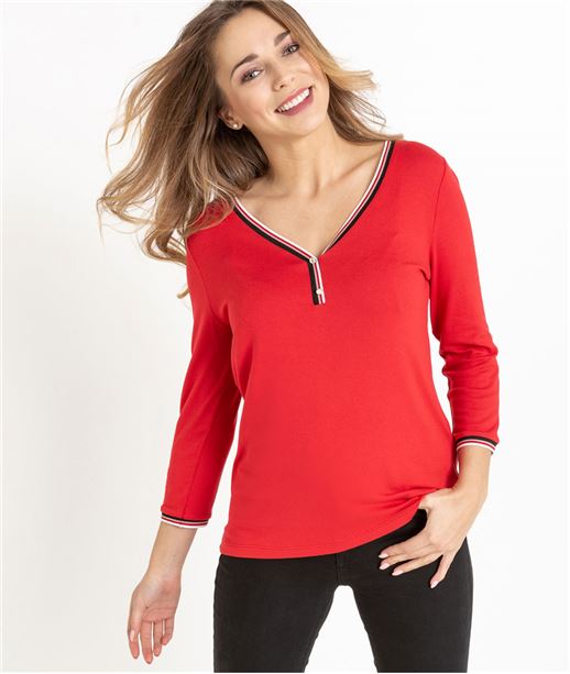 T-shirt femme manches 3/4 ROUGE