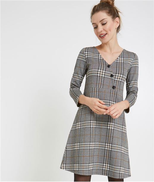 Robe femme à carreaux avec boutons GRIS