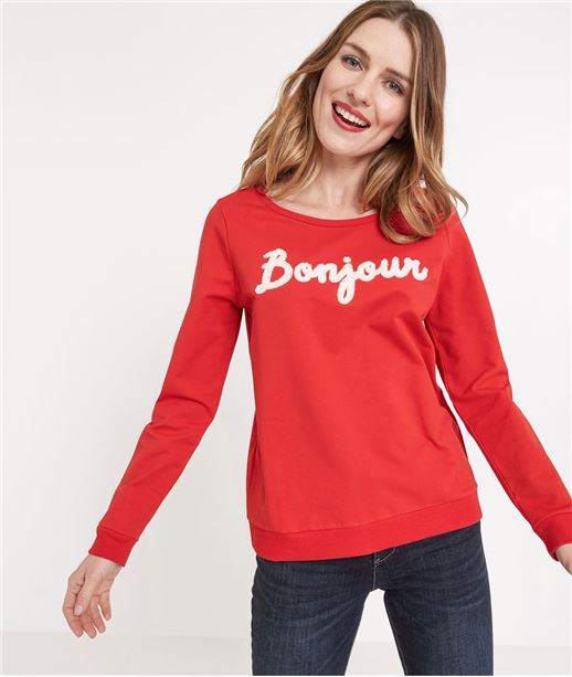 Sweat femme molleton à message ROUGE