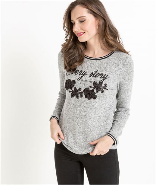 T-shirt femme avec motif fleuri GRIS