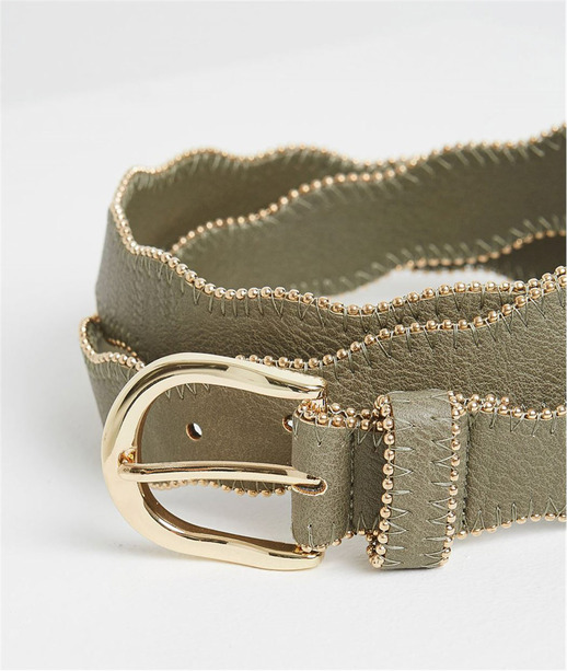 Ceinture bords ondulés et perles KAKI