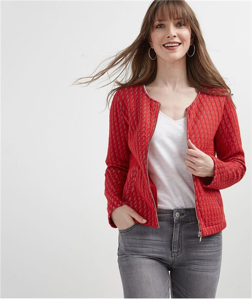 Veste femme en maille forme bomber ROUGE