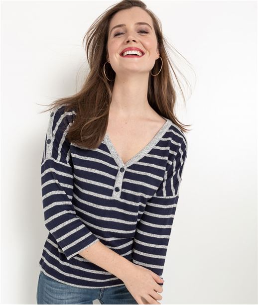 Marinière femme manches 3/4 avec boutons MARINE