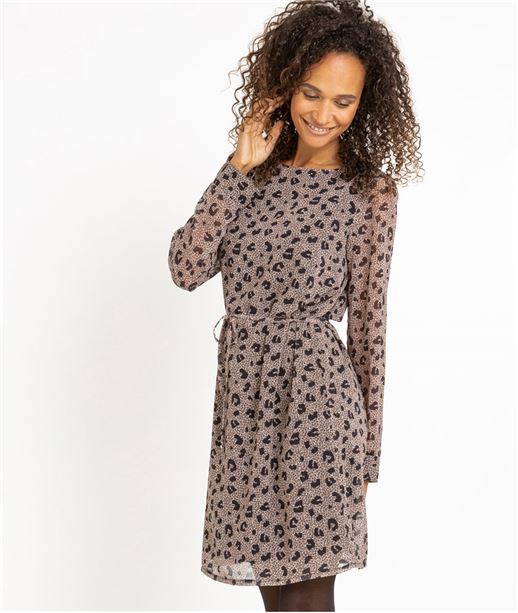 Robe femme fluide imprimé léopard BEIGE
