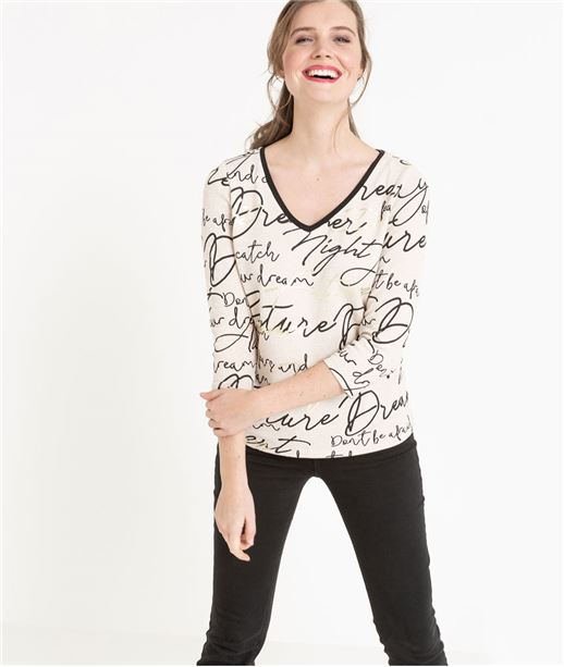 T-shirt femme imprimé écriture BEIGE